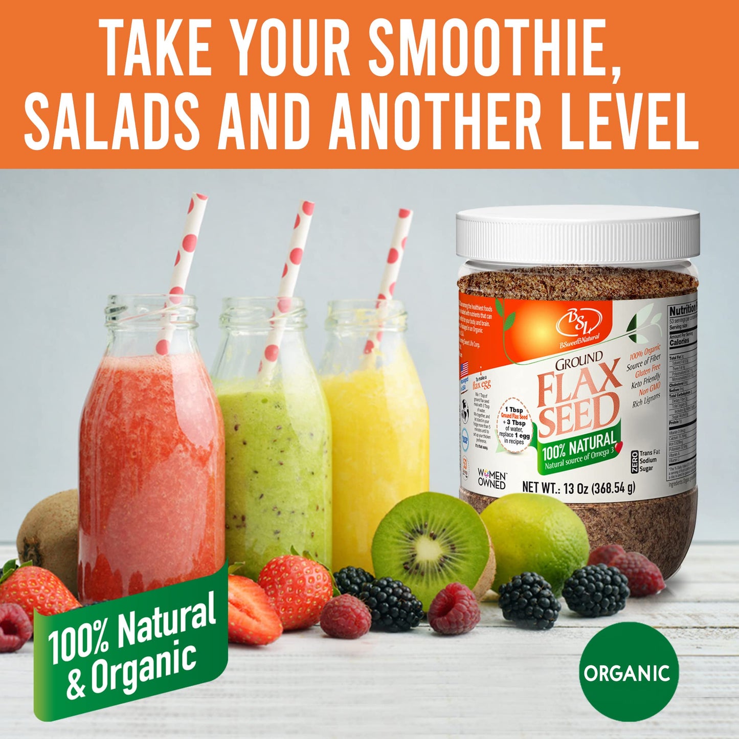 BSL BSWEETBNATURAL Organic Ground Flax Seed - Vegan, Keto-Friendly, 7 Ounce