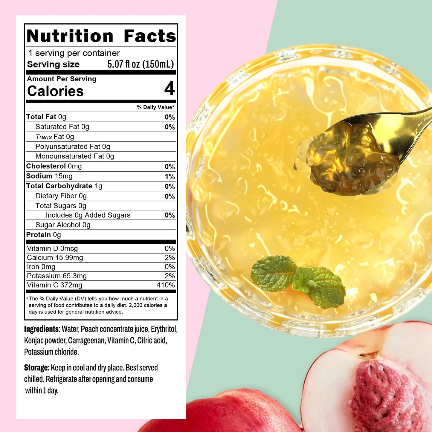 Hethstia Konjac Jelly Peach Flavor Squeeze Pouch, 4 Calories Healthy Drinkable Fruit Sweet Snacks, 10 Packs, 0 Sugar, Keto, Vega