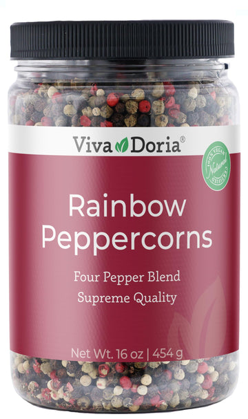 Viva Doria Rainbow Blend Peppercorn, Steam Sterilized Whole Black/Green Pepper, Whole Pink/White Pepper, 16 Oz, For Grinder Refi