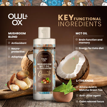 Mushroom Coffee Creamer With Mct Oil By Owl & Ox | L Theanine, Nootropic Superfood Blend, Vegan, Sugar Free, Dairy Free, Adaptog