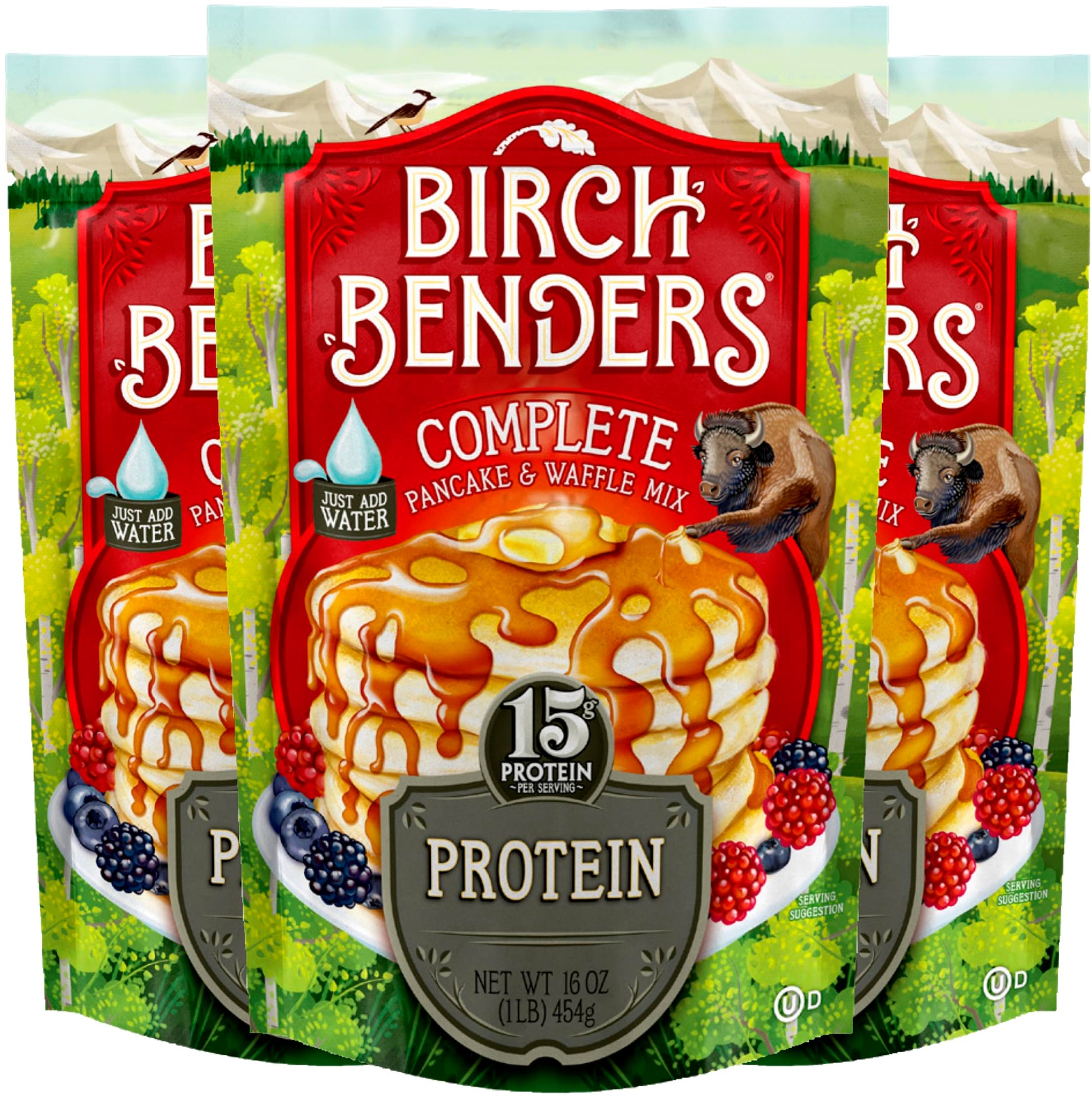 Performance Protein Pancake And Waffle Mix With Whey Protein By Birch Benders, 15 Grams Protein Per Serving, 1 Pound (Pack Of 3)