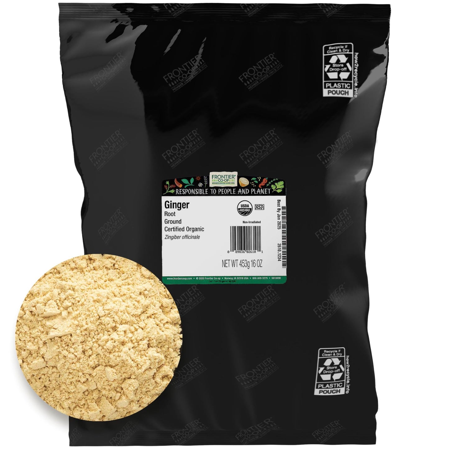 Frontier Co-Op Ginger Root Powder, 1-Pound Bulk, Spicy Sweet Powder For Food & Tea, Finely Ground, Kosher, Organic