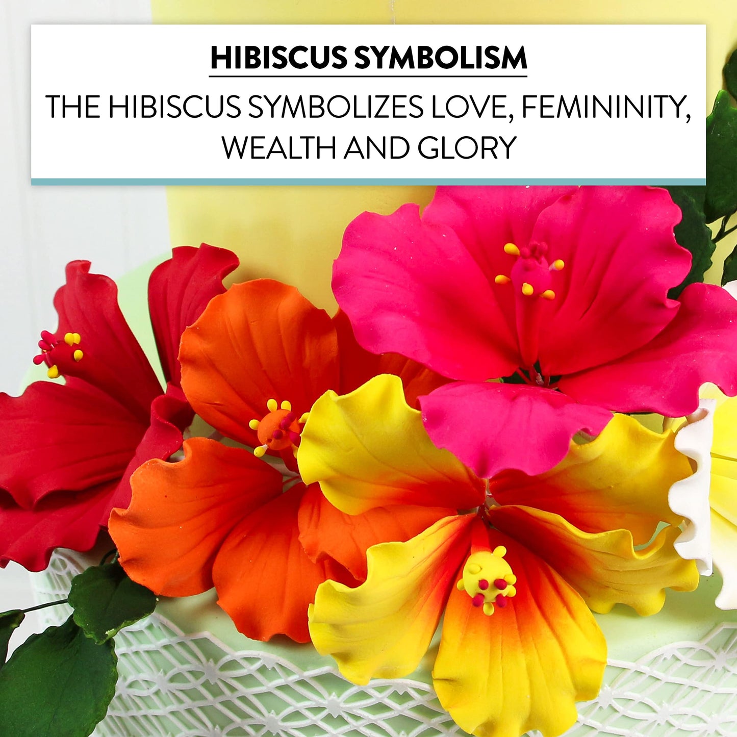 Global Sugar Art Hibiscus Sugar Cake Flowers, Assorted Colors Hawaiian Cake Flower Large, 5 Count And Leaf Sprays By Chef Alan Tetreault