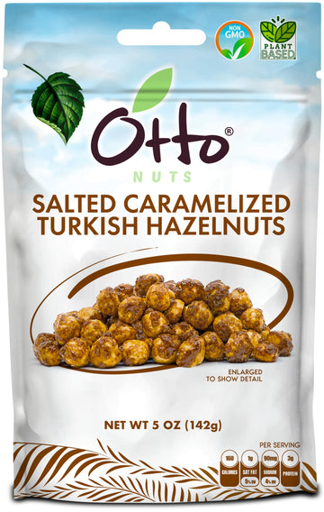 Otto Nuts - Salted Caramelized Turkish Hazelnuts, Non-Gmo Naturally Vegan Snack, Good Source Of Protein | 5 Oz With Resealable B