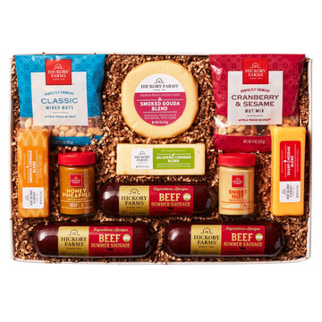 Hickory Farms Signature Beef Meat And Cheese Father'S Day Food Gift Basket (With Lid) - Box Set | Charcuterie Food Items | Summe