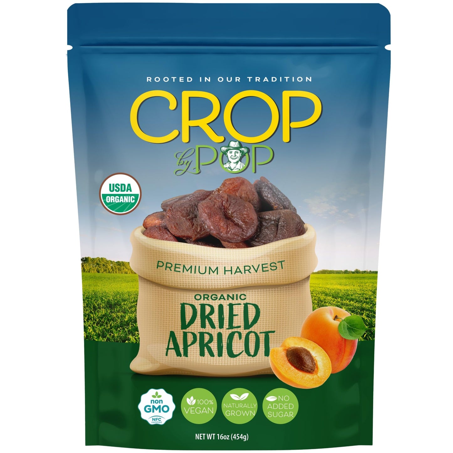 Crop By Pop - Organic Sun Dried Apricots, No Sugar Added, Unsulphured (16Oz, 1 Lb) Sweet Healthy Snack, Usda Organic, Non Gmo, V