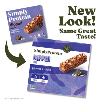 Simply Protein Cookies & Crème Dipped Bars - Vegan Snack Bars, 5 Count (Pack of 4), 7g Protein, Gluten Free, Non GMO, Kosher