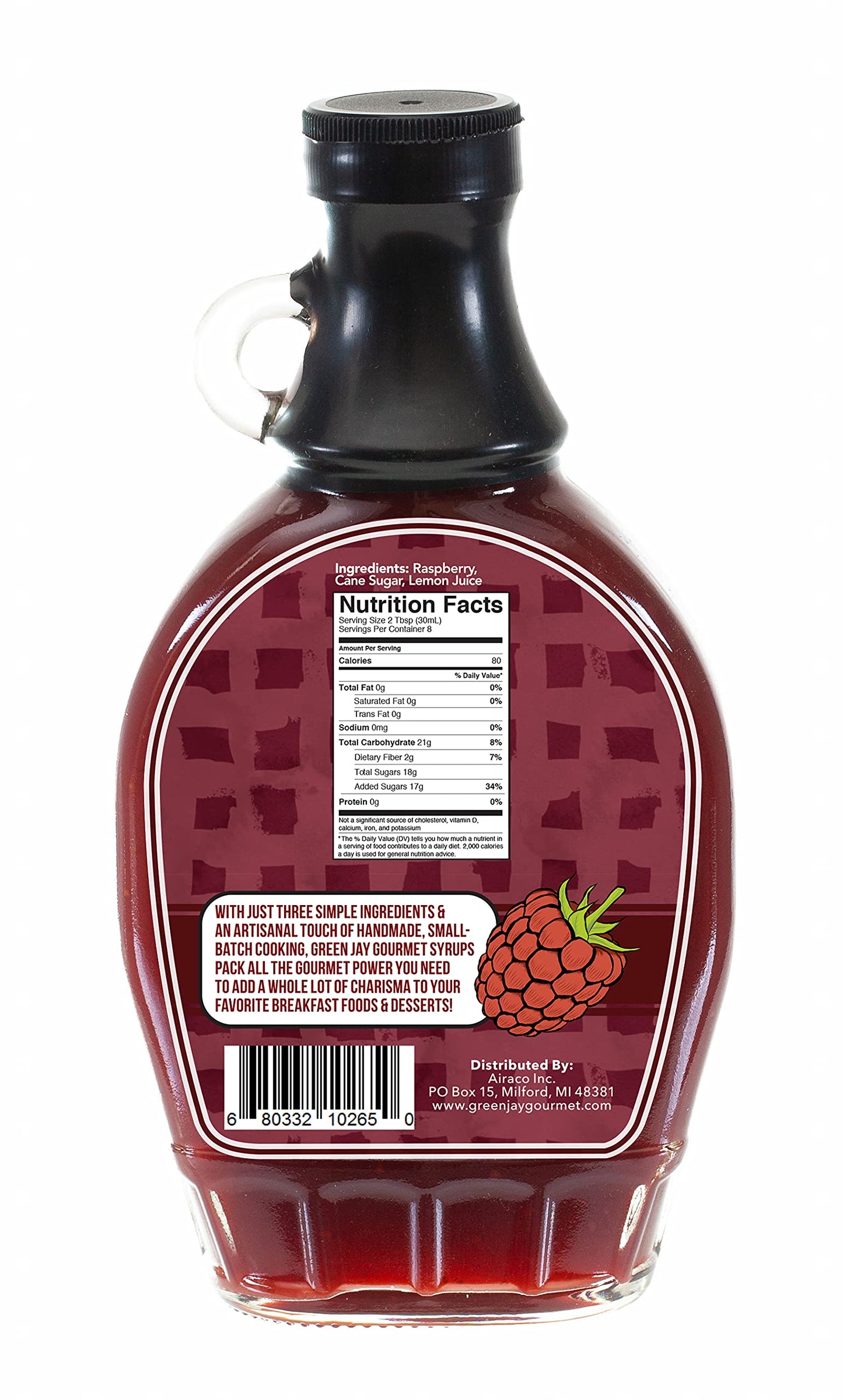 Green Jay Gourmet Raspberry Syrup - All-Natural Pancake & Waffle Syrup - 2 x 8 Fl Oz