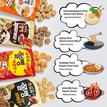 Joayo Jjol Byeong Snack 4 Packs - Crushing Ramen Noodle Snack For School, Office, Kids, Adults/Hot(82G), Chapagetti(77G), Anseon