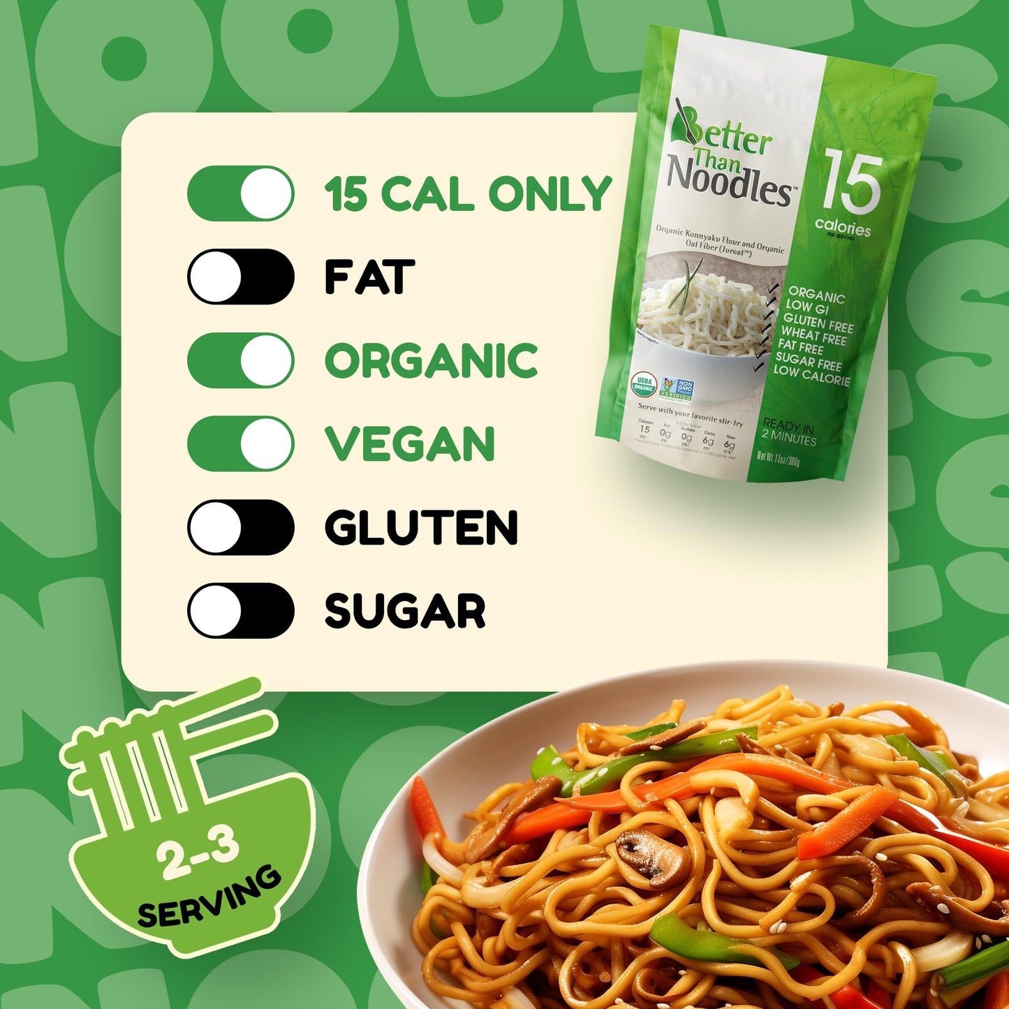 Better Than Noodles - USDA Organic Certified Shirataki Noodles, Low Carb, Keto-Friendly, Gluten-Free, No Odor, Instant Ready, Ko