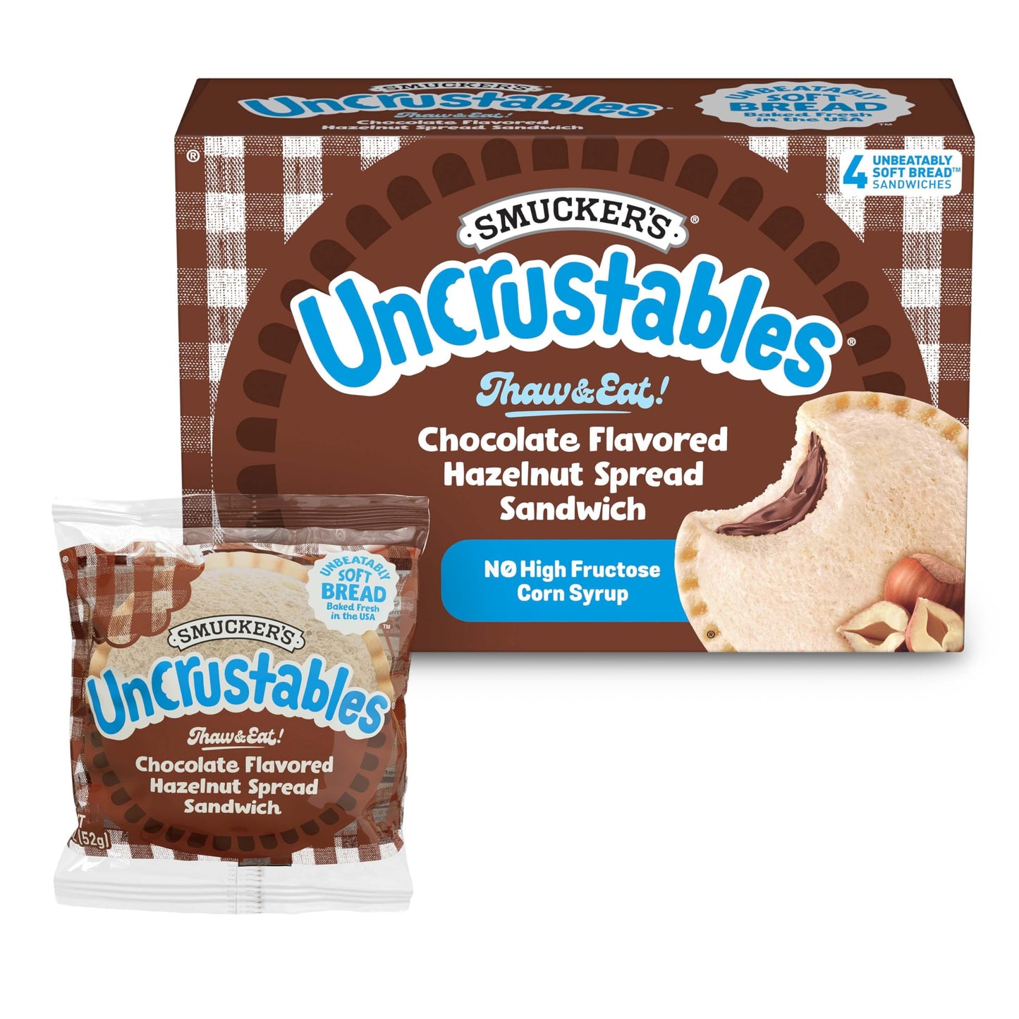 Smuckers Uncrustables Chocolate Flavored Hazelnut Spread Sandwiches, 1.8 Ounces (Pack of 4)(Frozen)