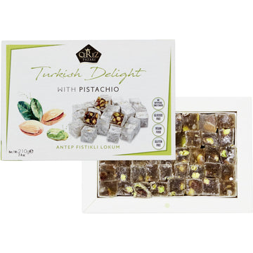 Cerez Pazari Turkish Delight Pistachio Candy Gourmet Premium Vegan Sweets Small Gift Box 7.4Oz | Sweet Luxury Traditional Confec