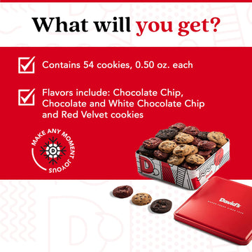 Davids Cookies Freshly Baked Melt In Your Mouth Assorted Mini Cookies with Chocolate Chip Chocolate & White Chocolate Chip & Red Velvet Cookies (Assorted Mini Cookies in Regular Tin - 1Lb)