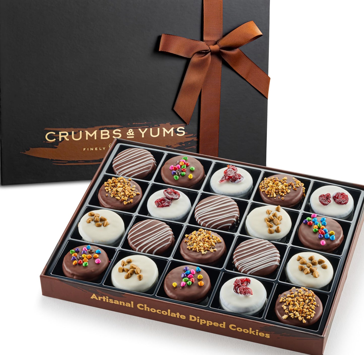 Mothers Day Cookies Gift Basket - 20 Gourmet Chocolate Covered Sandwich Cookies With Assorted Toppings - Assorted Food Gift Box For Fathers Day Mothers Day Family Sympathy Men & Women.