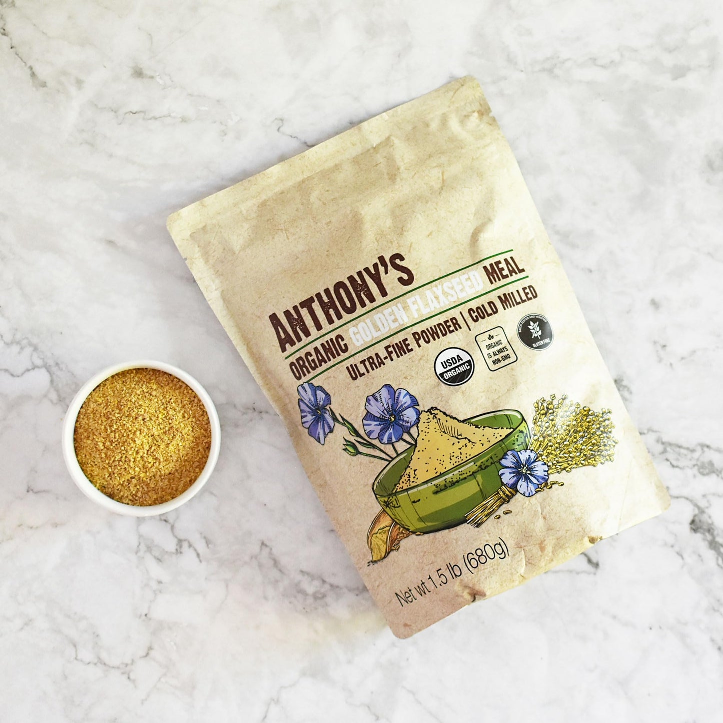 Anthonys Organic Golden Flaxseed Meal 1.5 lb Gluten Free Non-GMO Vegan