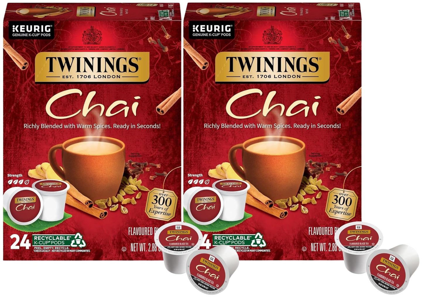 Twinings Chai Flavoured Black Tea K-Cup Pods For Keurig, Naturally Sweet And Savoury Spice Flavours, Caffeinated, 24 Count (Pack