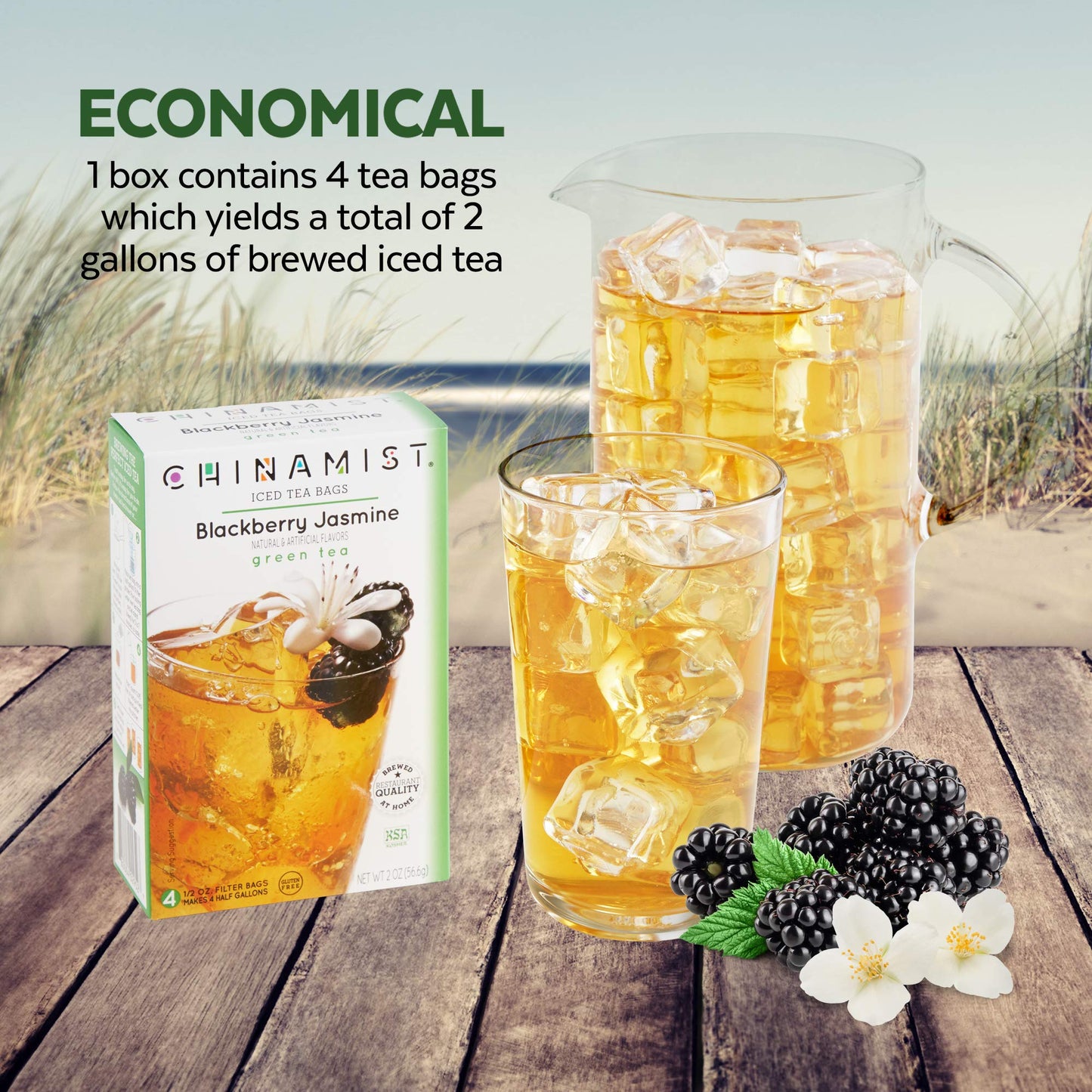 CHINAMIST Blackberry Jasmine Green Tea Infusion - 4 Count - Each Bag Yields 1/2 Gallon - Model 2952