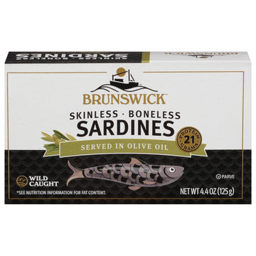 Brunswick Wild Caught Skinless And Boneless Sardines, Served In Olive Oil, 4.4 Ounce