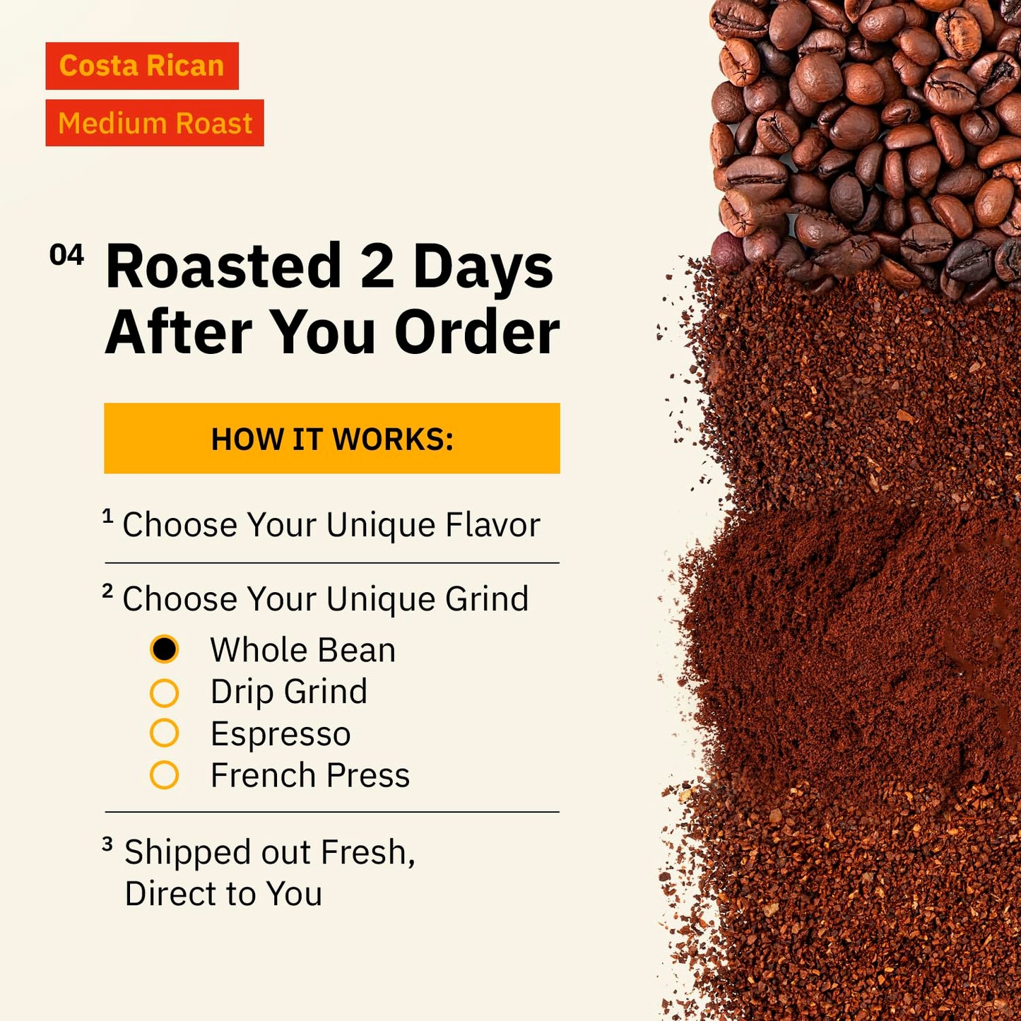 Costa Rican Whole Bean Coffee Medium Roast - 12 Oz, Single Origin Arabica Specialtycoffee Beans, Fair Trade, Non-Gmo