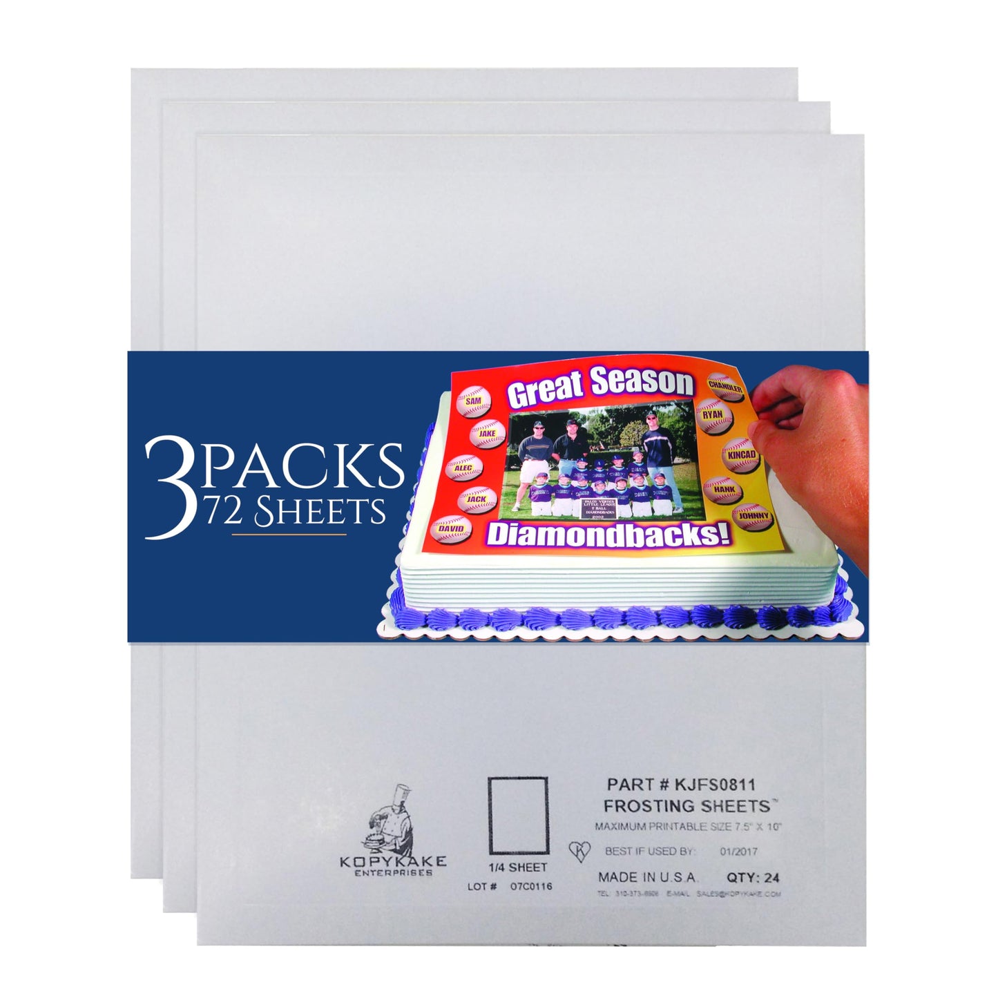 Kopykake Frosting Sheets - Top-Grade Edible Printable Sugar Icing Papers - Ideal For Personalized Cakes Cookies Cupcakes & More - Kosher & Halal Certified - 1/4 Size (7.5 X 10 ) 72 Sheets (3-Pack)