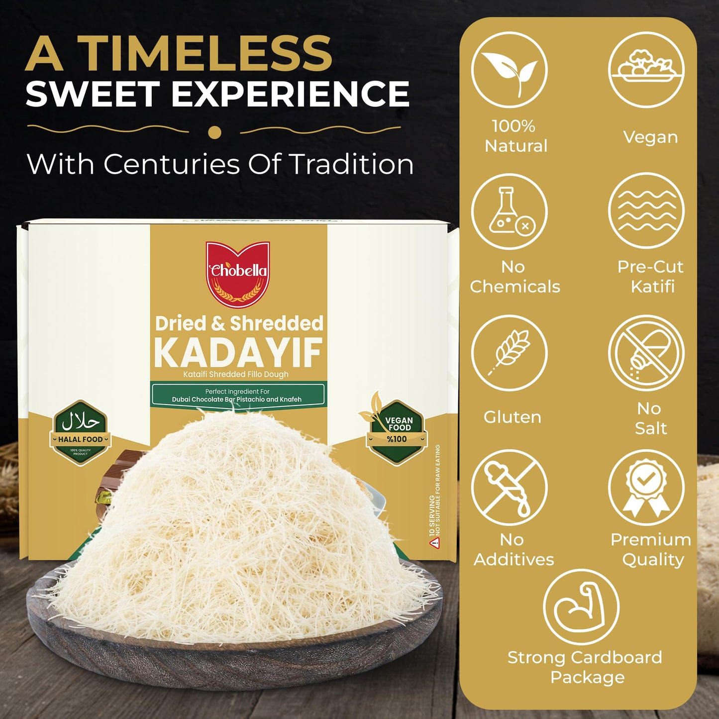 Premium 500Gr Dried & Shredded Kataifi Fillo Dough, Kurutulmus Kadayif Pastry Dough, Ingredient For The Viral Dubai Pistachio Ch