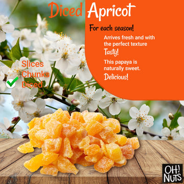 Dried Apricot | 1 Lb - Dried Fruit Diced | No Sugar Added | Dehydrated Fruit Bites | Packed In New York Zip-Seal Bag For Exceptional Freshness By Oh Nuts
