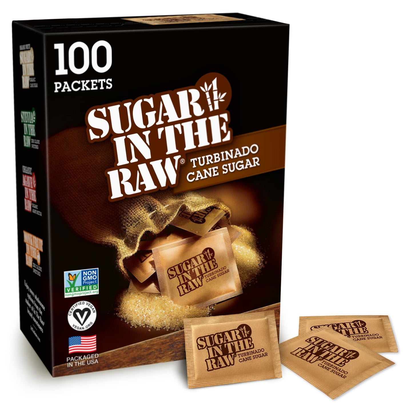 Sugar in the raw turbinado cane sugar packets 100 Ct pure all-natural turbinado sugar non-GMO project verified kosher vegan and gluten free