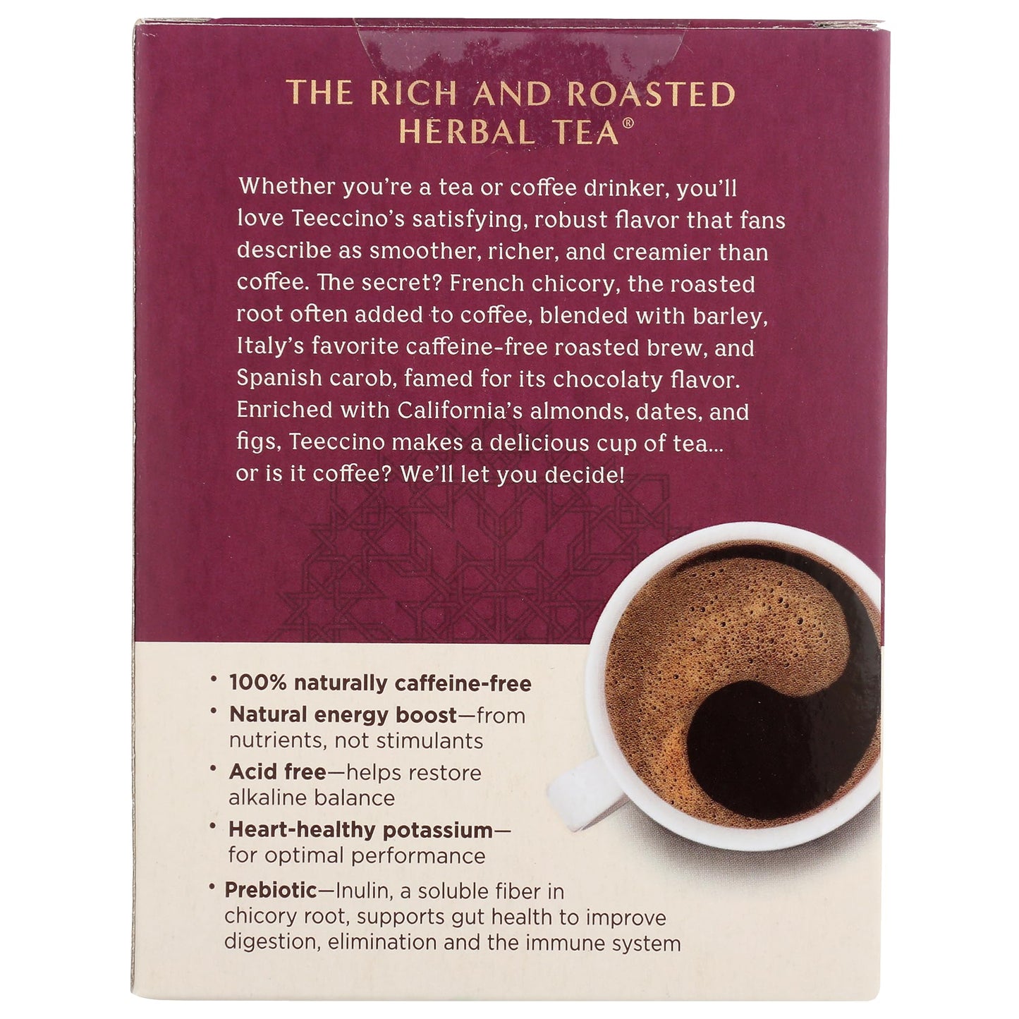 Teeccino Vanilla Nut Herbal Tea - Caffeine-Free, Prebiotic, 10 Bags (Pack of 6)