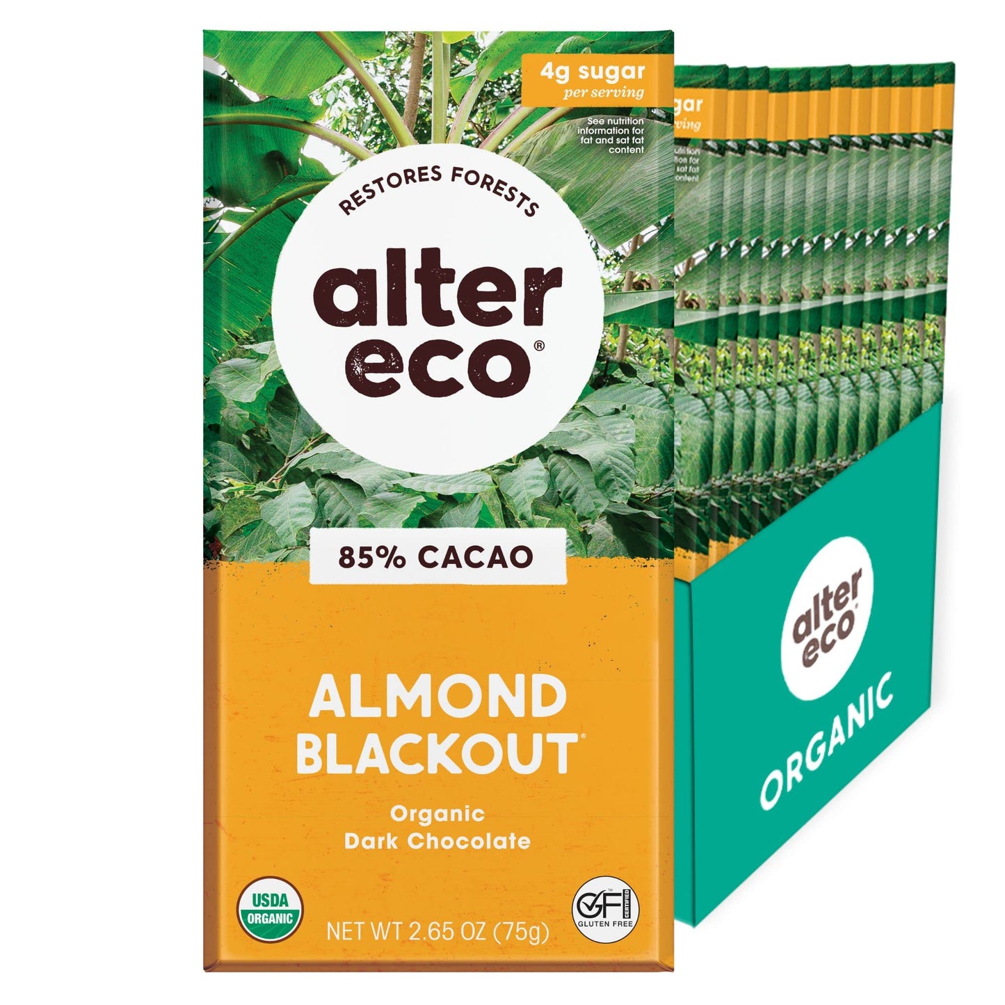 Alter Eco | Chocolate Bars | Pure Dark Cocoa Fair Trade Organic Non-Gmo Gluten Free (12-Pack Almond Blackout)
