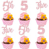 24 PCS 5th Birthday Cupcake Toppers Glitter Five Birthday Cupcake Picks Number 5 Cake Toppers for Baby Shower Kids 5th Birthday