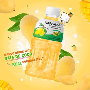 Mogu Mogu Drink Mango Juices (6 Bottles) Drinks For Kids Made With Nata De Coco (Coconut Jelly) Fun Chewable Juice Boxes. Juice