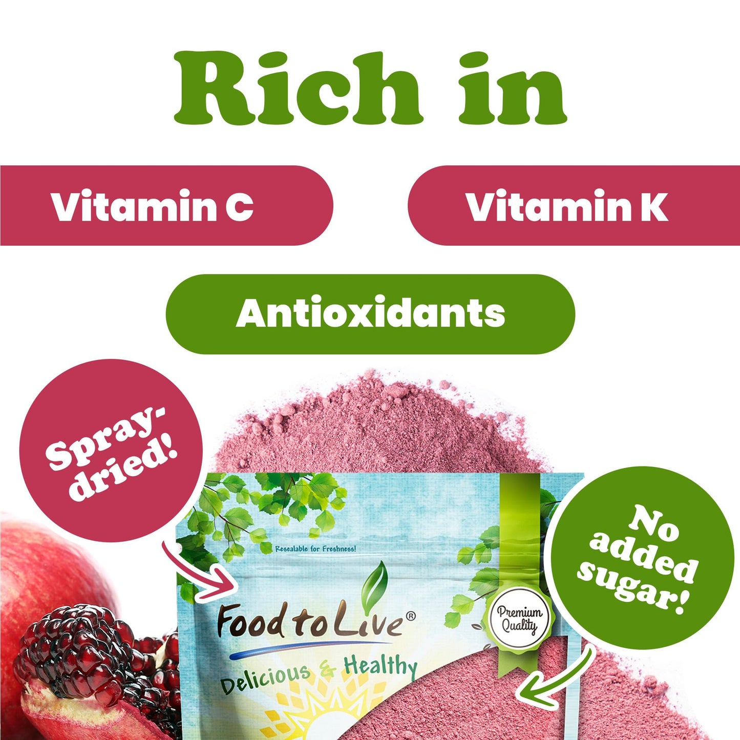 Food to Live Pomegranate Powder, 14 Pounds - 103% Natural Antioxidant, Rich Superfood for Smoothies, Baking and Juice, with real