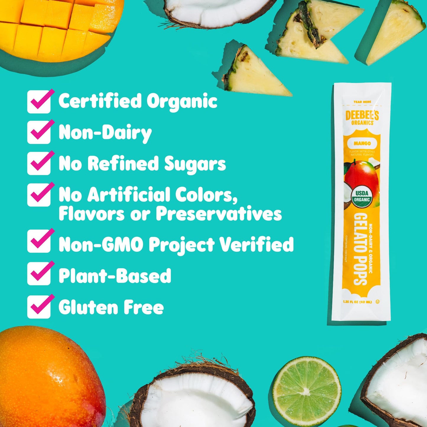 DeeBees Organics Non-Dairy Gelato Pops, Creamy Freezer Pops made with Coconut Milk, No Refined Sugar, No Artificial Flavors or