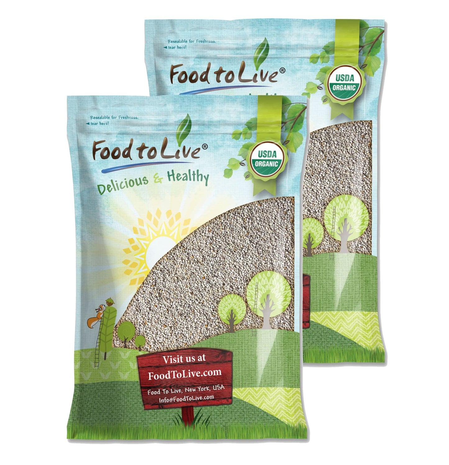 Food to Live Organic White Chia Seeds, 20 Pounds - Whole, Raw, Kosher, Keto, Sirtfood, Vegan, Bulk. Rich in Omega 3, 6, Dietary