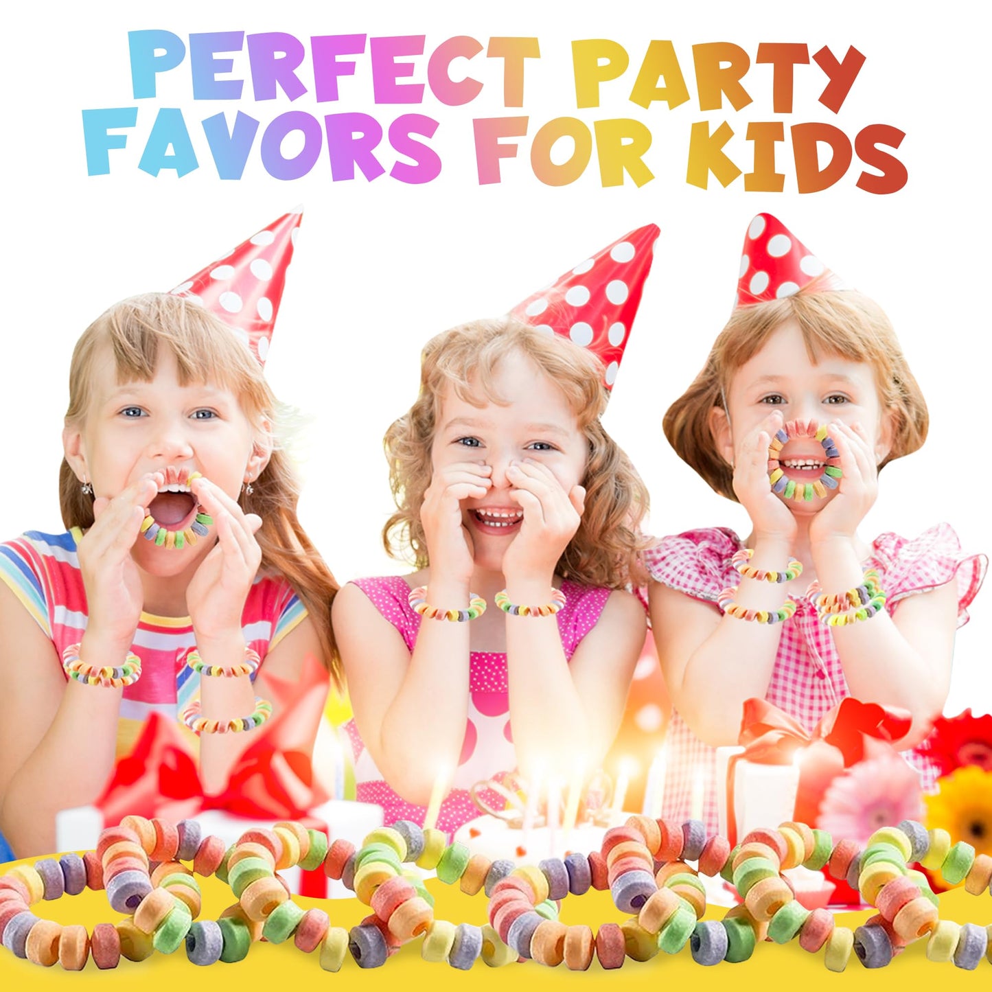 Candy Bracelets Individually Wrapped - 2.5 Inch Novelty Candy Jewelry For Kids Bracelets, Stretchable, Edible, Colorful Fruit Fl