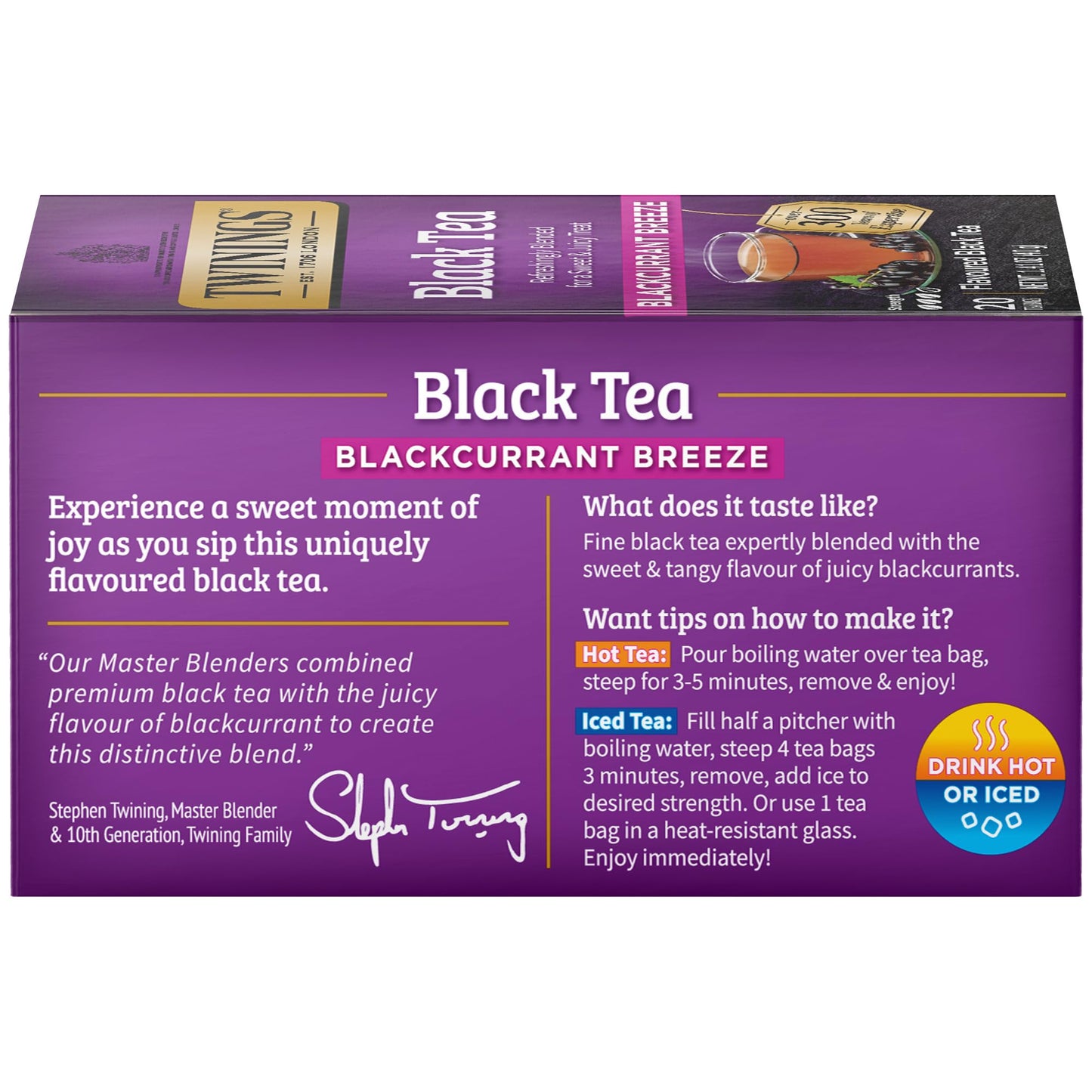 Twinings Blackcurrant Breeze Black Tea Individually Wrapped Bags, 20 Count (Pack Of 6), Sweet, Tangy Taste, Caffeinated, Enjoy Hot Or Iced | Packaging May Vary