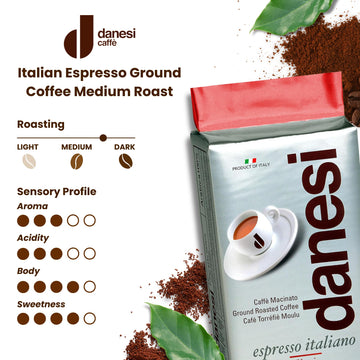 Danesi Caffe Italian Espresso - Ground Coffee Medium Roast - Espresso Coffee Ground, Medium Roast Ground Coffee - Ground Espress