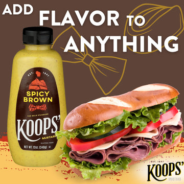 Koops' Spicy Brown Mustard - Spicy Mustard, Gluten-Free, Kosher, Made in USA, From Quality Mustard Seeds, Delicious and Bold Fla