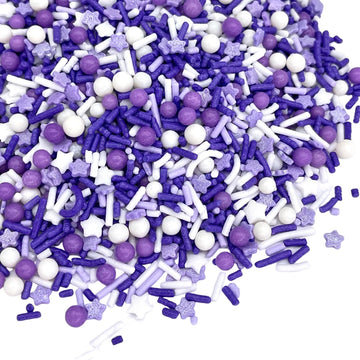 Manvscakes Sprinkles- Edible Cake And Cupcake Sprinkles With Assorted Shapes And Sizes, Metallic Sprinkle Mix For Cookies, Ice Cream, Cake And Cupcake Decorating, 4 Oz (Purple And Silver)