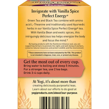 Yogi Tea Vanilla Spice Perfect Energy Tea - 16 Tea Bags Per Pack (6 Packs) - Organic Vanilla Energy Tea - Focus Tea - Includes G