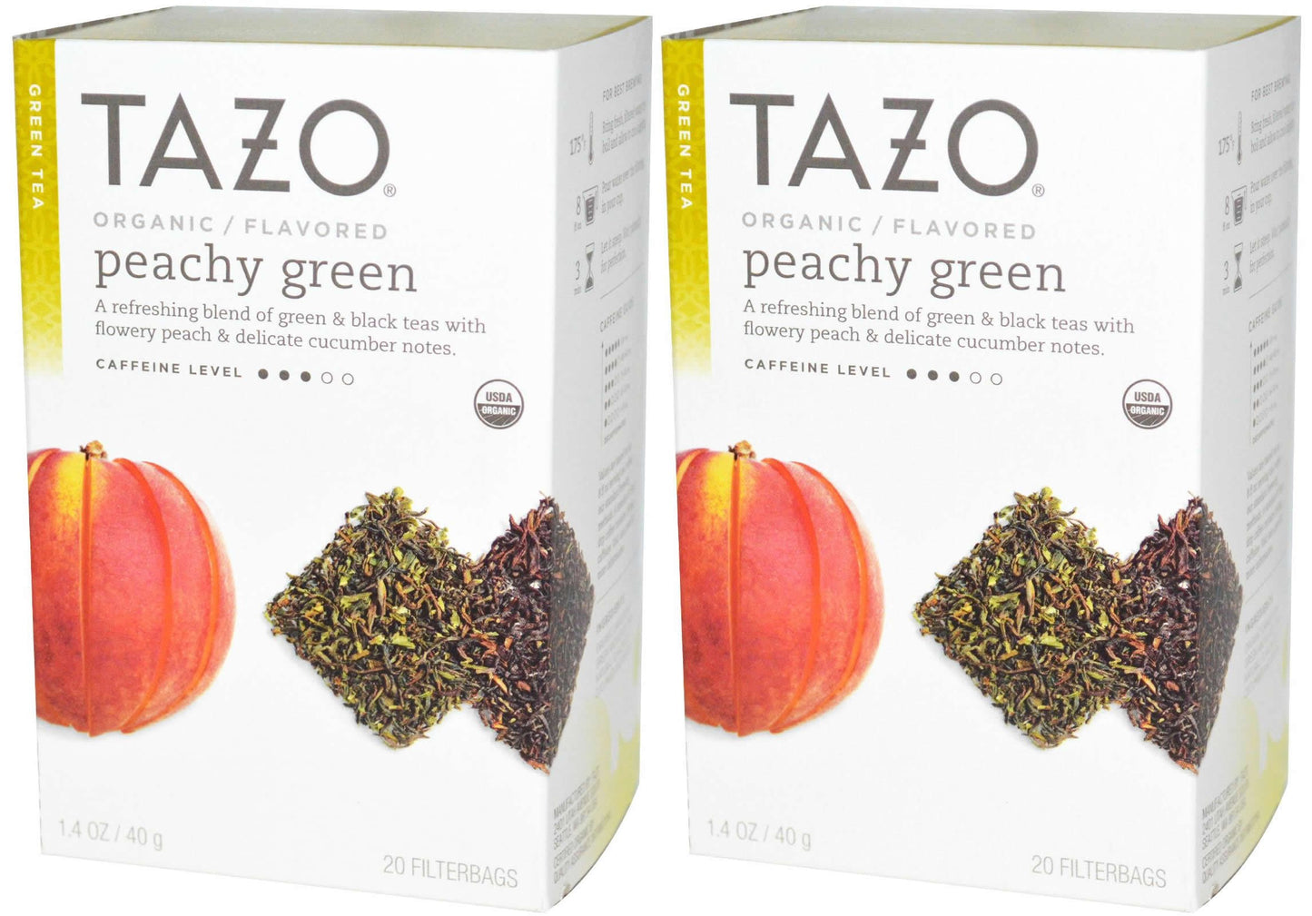 TAZO Peachy Green Tea, Organic, 20 Count (Pack of 1) - Refreshing Flavored Tea Bags for a Delicious Brew