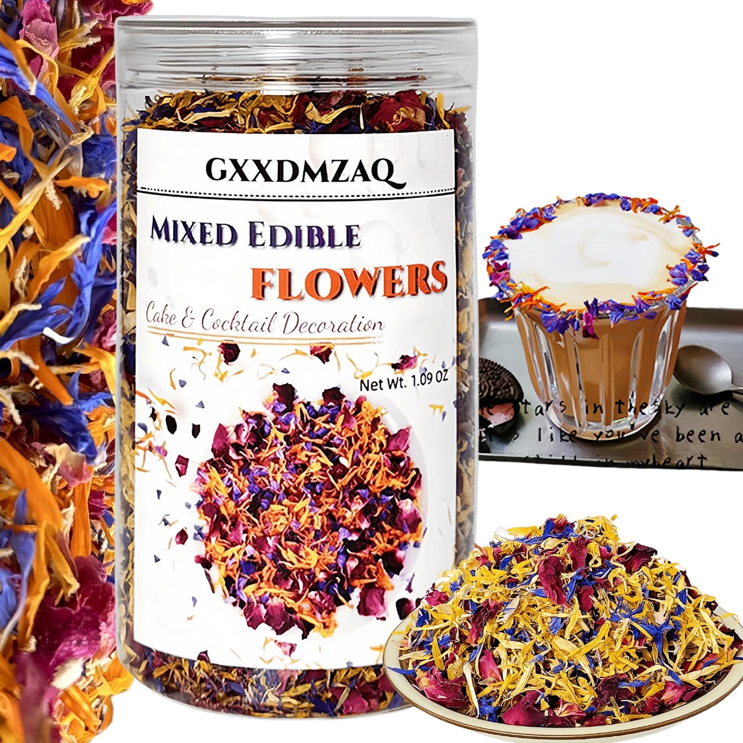 Top-Grade Gourmet Edible Flower Trio - 100% Natural Dried Rose Cornflower & Calendula Petals Mix | Culinary Grade For Mixed Flavors Baking Desserts & Cake Decor | Gluten-Free | 1.05Oz/30G Jar