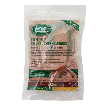 Lem Products Pre-Tubed Natural Sheep Casings, 19-21Mm, Edible Sausage Casings, Stuffs Approximately 20-25 Pounds, Great For Snack Sticks, Breakfast Sausage Links, And More, 6.7 Ounce Package