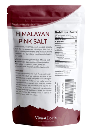Viva Doria Himalayan Pink Salt, Coarse Grain, 2 lb (907 g) - Certified Authentic for Grinder Refills