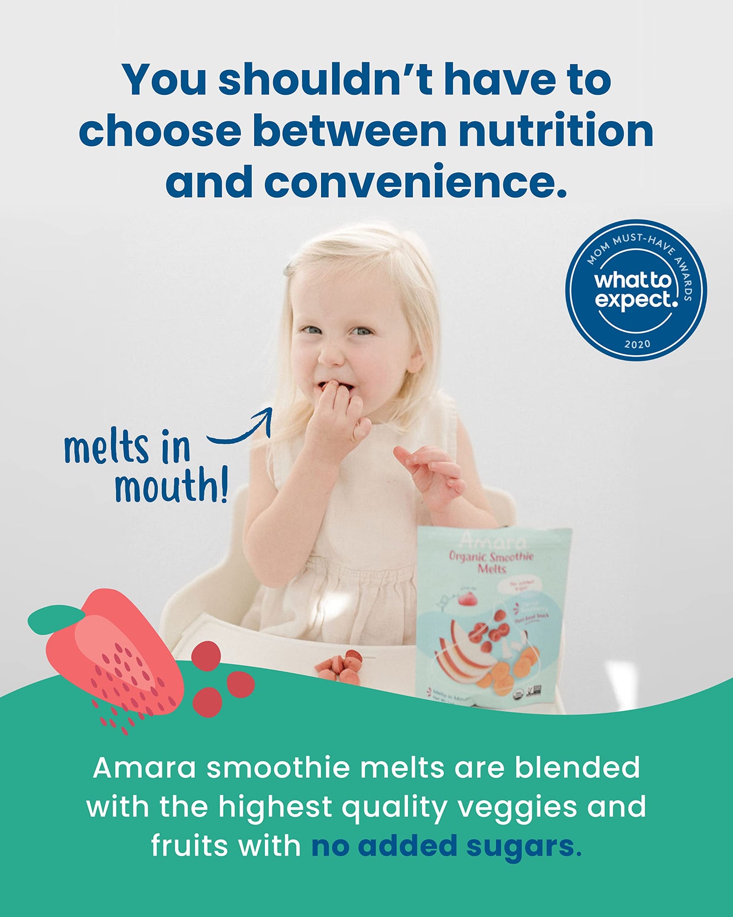 Amara Smoothie Melts - Mixed Red Berries - Baby Snacks Made With Fruits And Vegetables - Healthy Toddler Snacks For Your Kids Lu