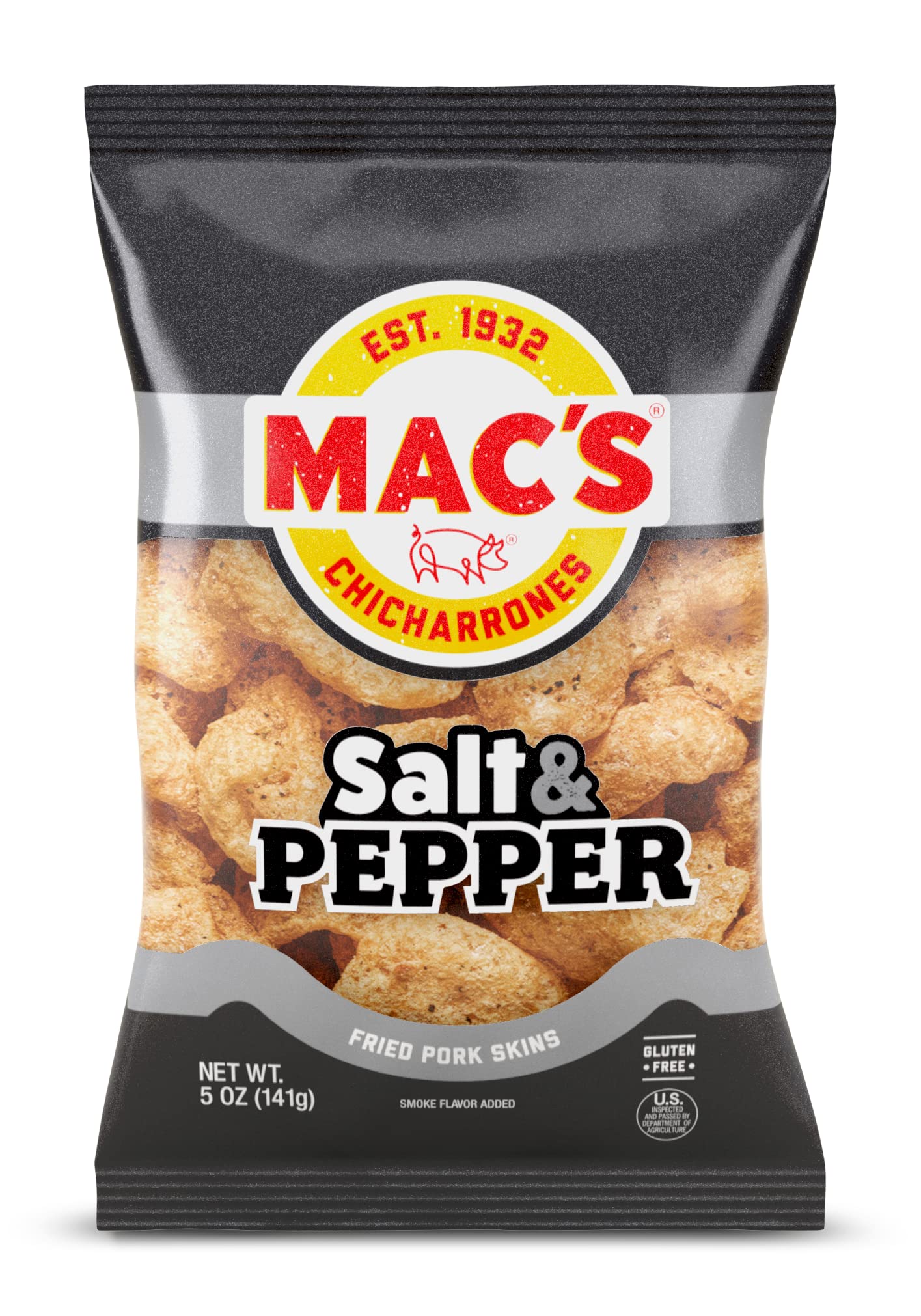 Macs Salt & Pepper Pork Skins, 5 OZ (Pack of 8)