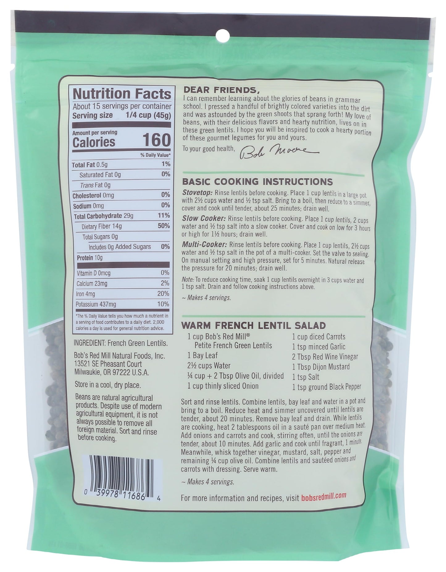 Bob'S Red Mill Petite French Green Lentils, 24 Oz