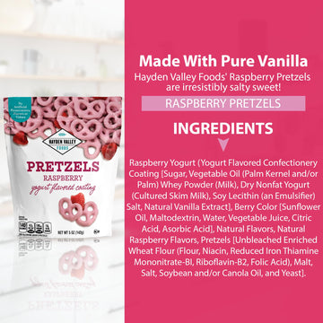 Hayden Valley Foods Raspberry Yogurt Covered Pretzels - Pack of 3 - No Artificial Flavors or Preservatives - 5 oz Bags
