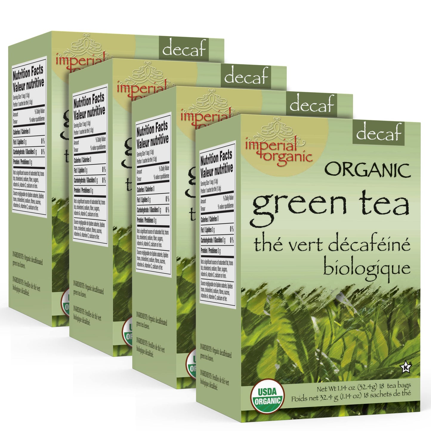 Uncle Lees Tea Organic Decaf Green Tea, 100% Natural enhanced Green Tea Bags, Fresh Flavor, Enjoy with Honey, Hot Tea or Iced Tea Beverages, Pack of 4-18 Tea Bags per Box