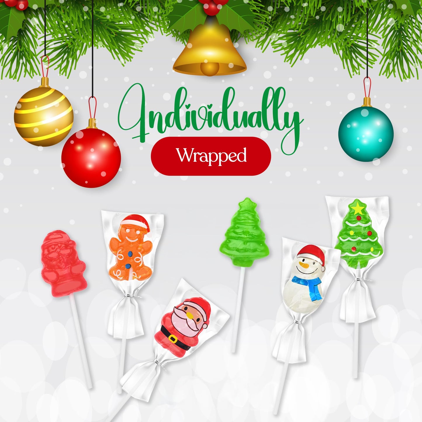 40 Pack Christmas Lollipops - Individually Wrapped Holiday Themed Lollipops - Santa, Tree Snowman, Gingerbread, Designs & Delicious Flavor -Bulk Christmas Candy Use For Stocking Stuffers, Party Favor, Classroom & Office , Candy Jar Fillers
